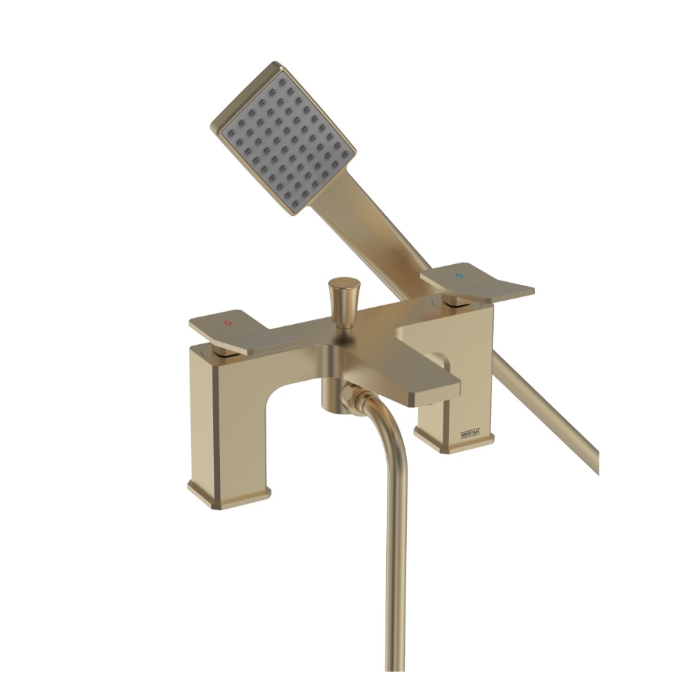 Cut out image of the Bristan Tangram Brushed Brass Deck Mounted Bath Shower Mixer